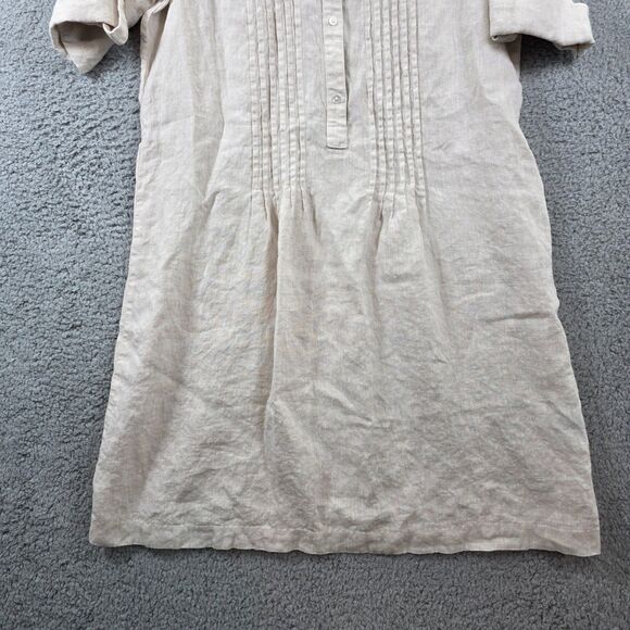 J. McLaughlin Women's Beige Linen Tunic Top Pleated Bodice Short Sleeve Size L - Picture 8 of 12